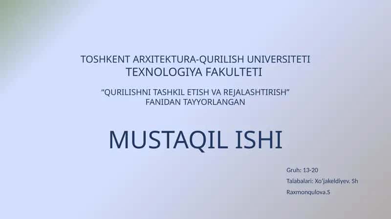 Qurilish maydonini vaqtinchalik suv bilan ta’minlashni loyihalash masalalarini o’rganish 1
