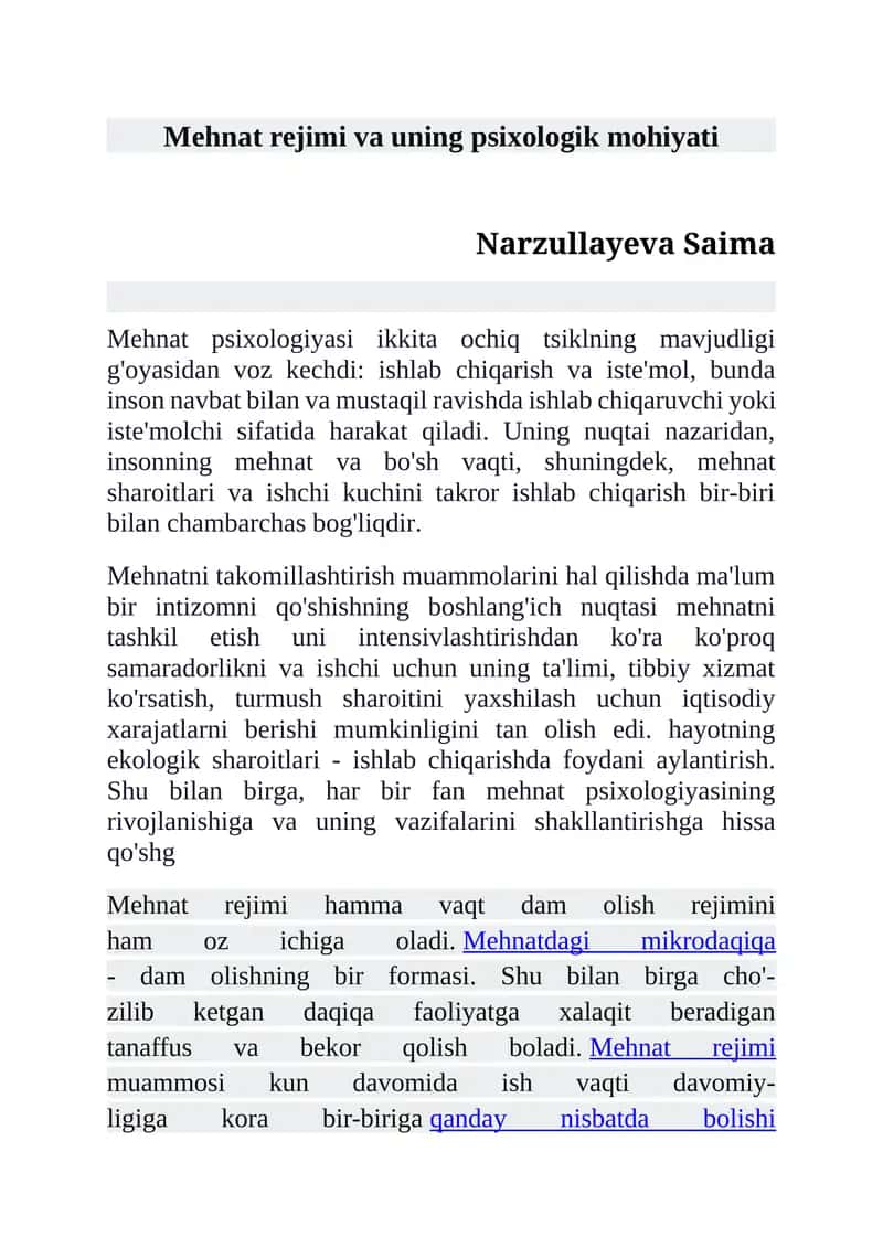 Mehnat rejimi va uning psixologik mohiyati 1