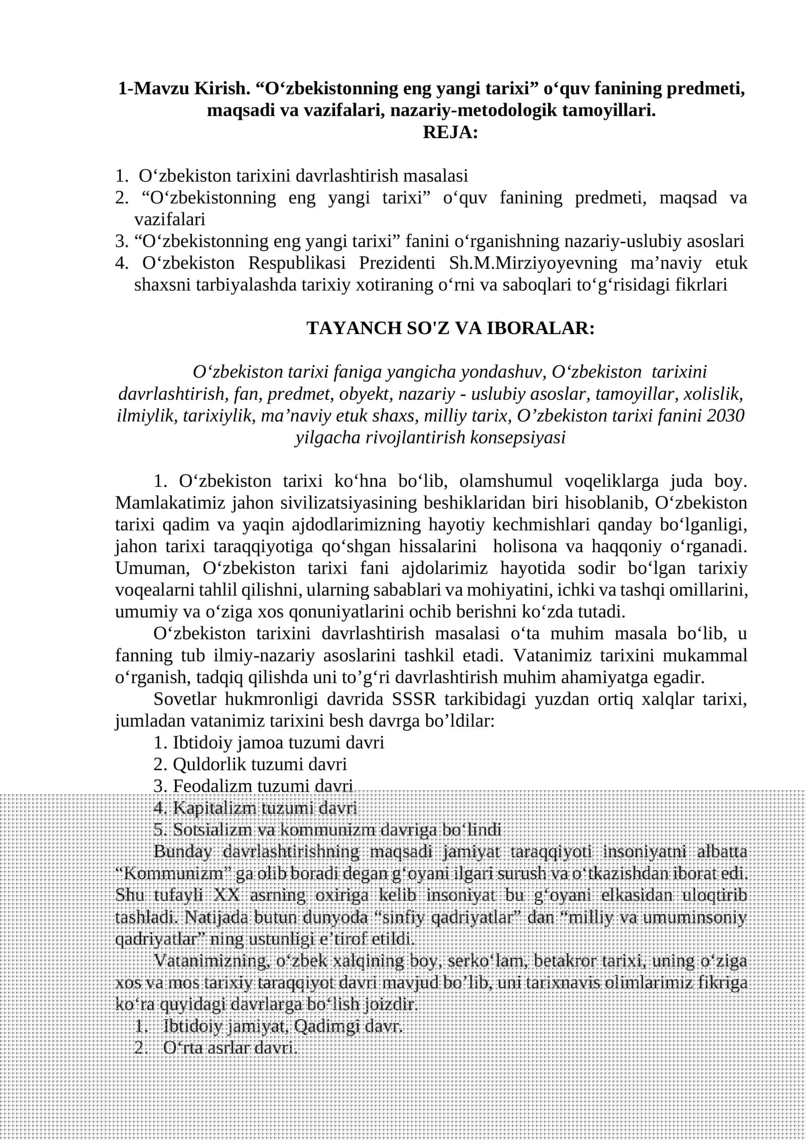 O‘zbekistonning eng yangi tarixi 1