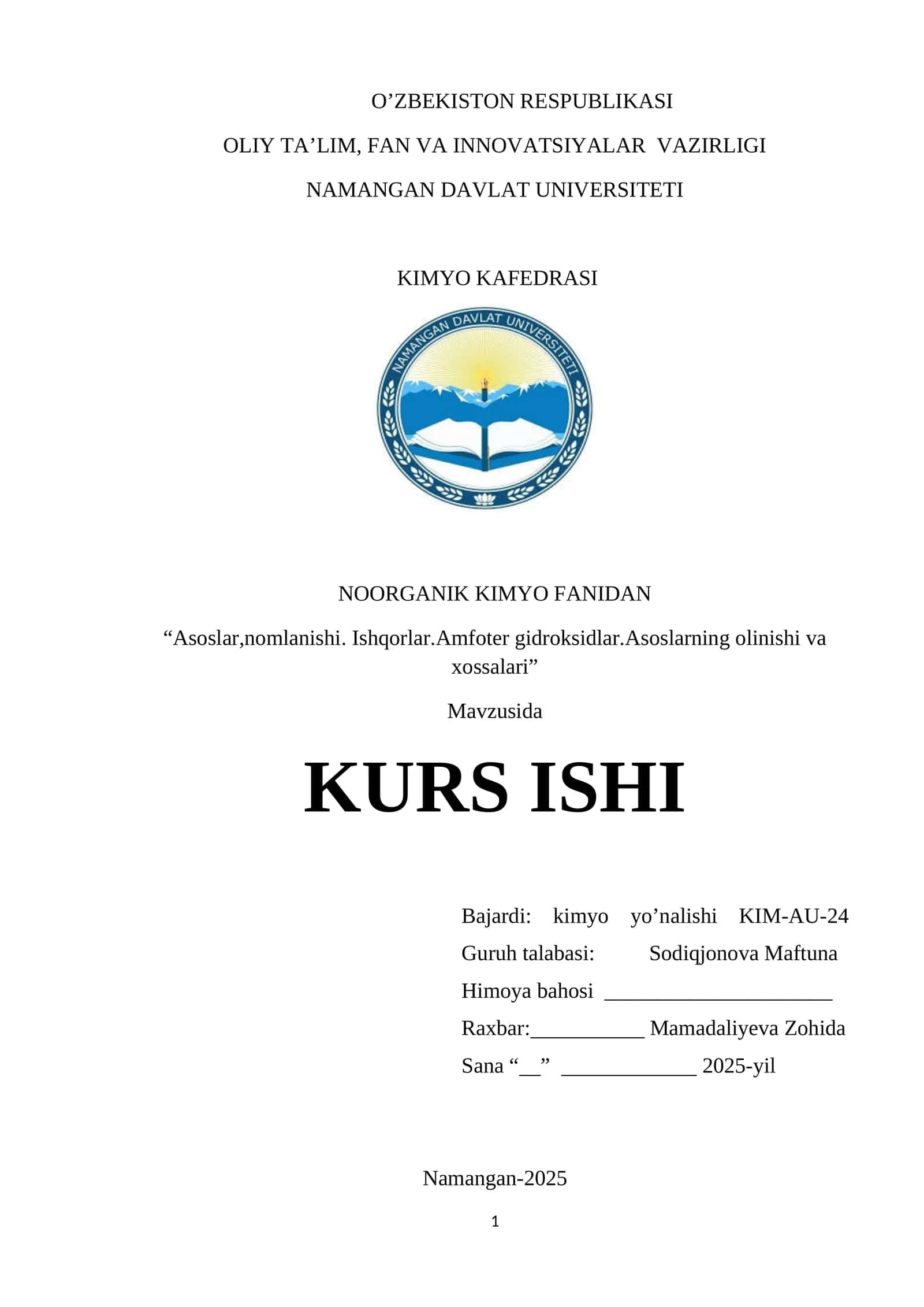 Asoslar,nomlanishi. Ishqorlar.Amfoter gidroksidlar.Asoslarning olinishi va xossalari 1