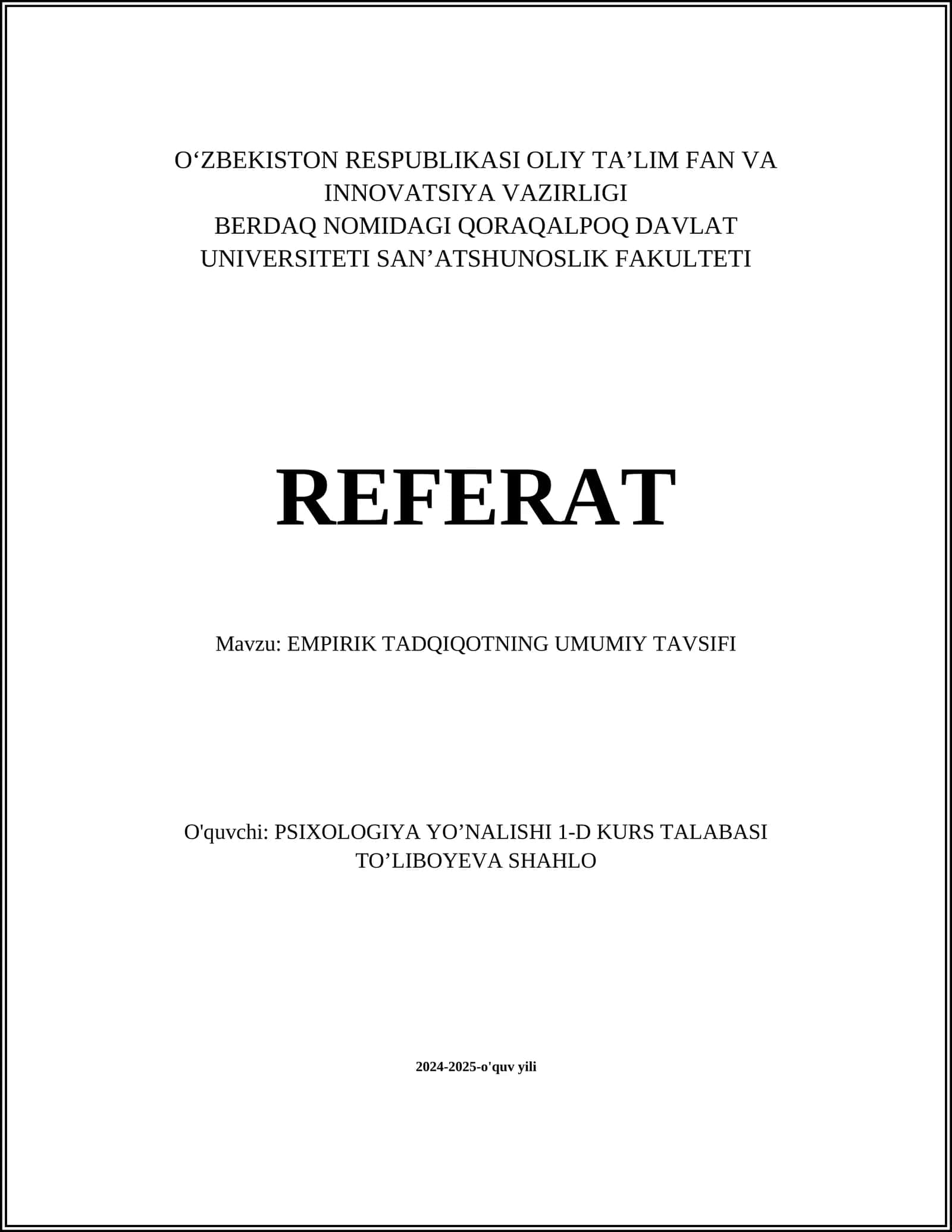 EMPIRIK TADQIQOTNING UMUMIY TAVSIFI 1