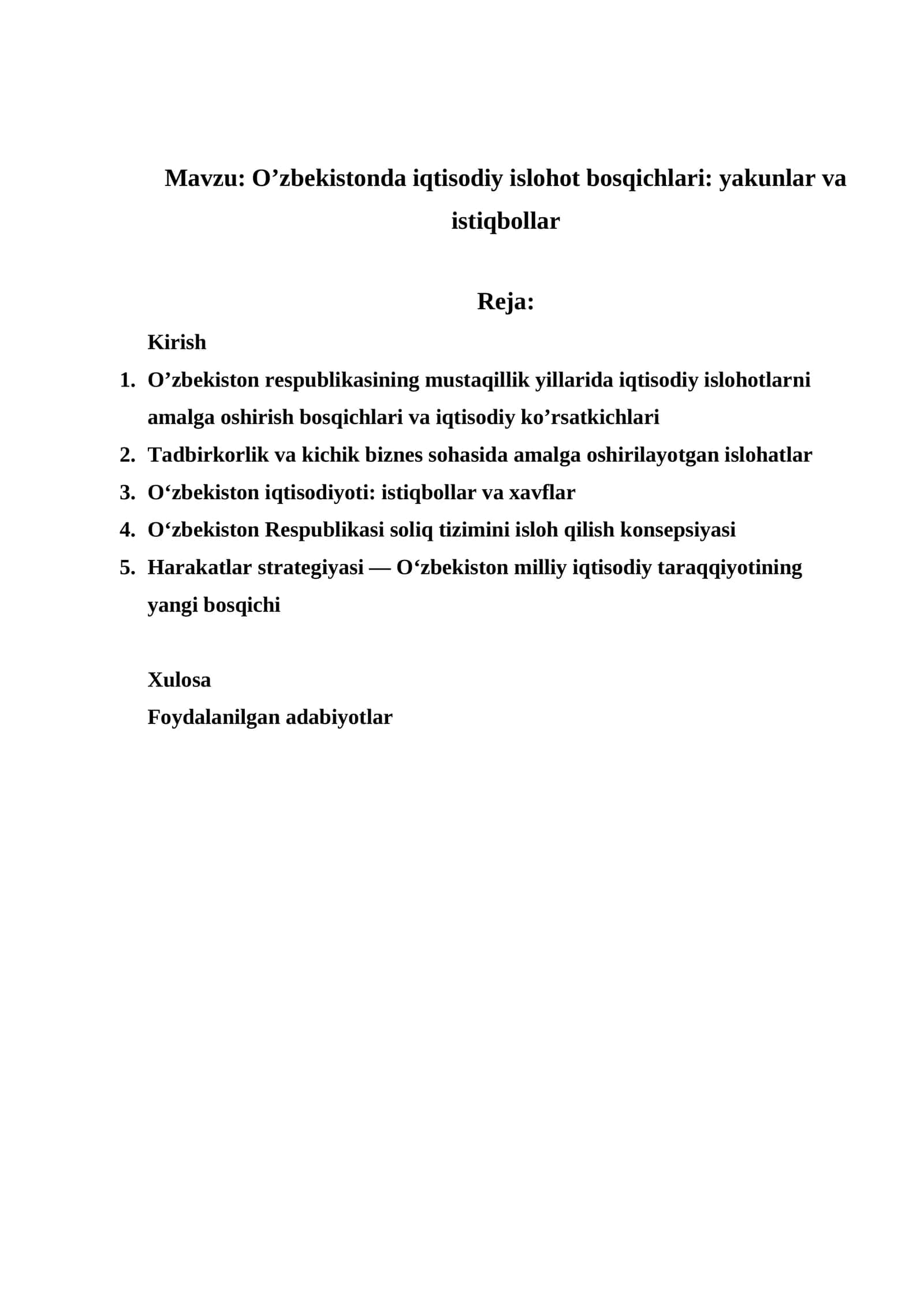 O’zbekistonda iqtisodiy islohot bosqichlari: yakunlar va istiqbollar 1