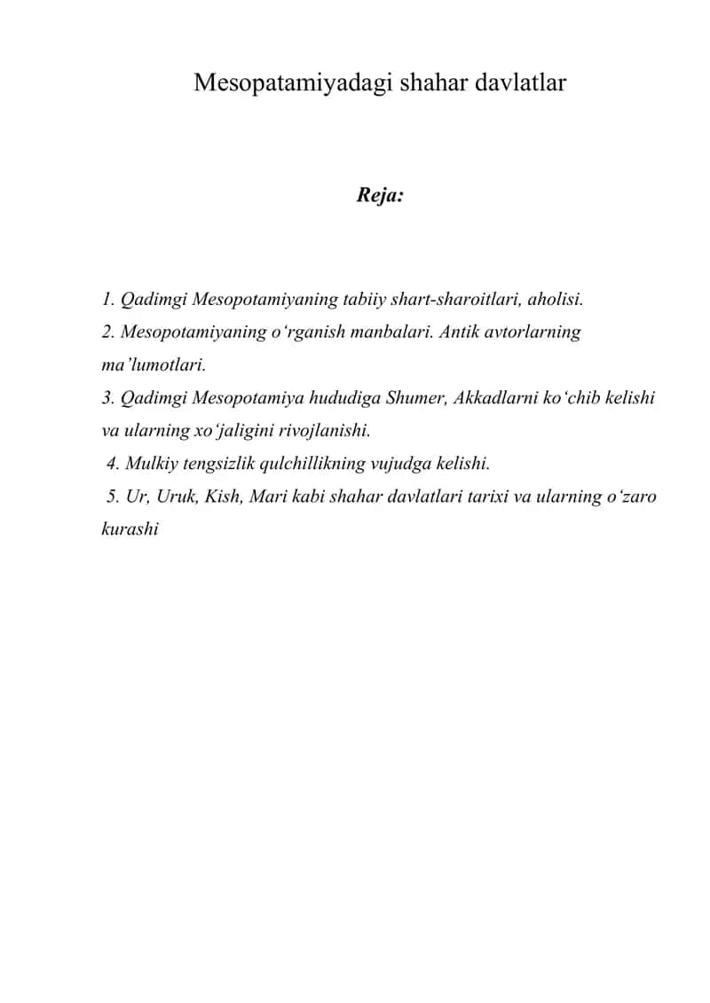 Qadimgi Mesopotamiya Shahar Davlatlari 1