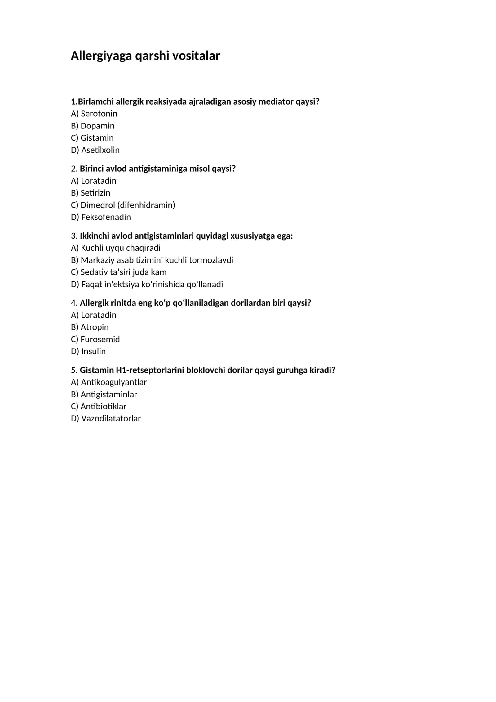 Allergiyaga qarshi vositalar 1