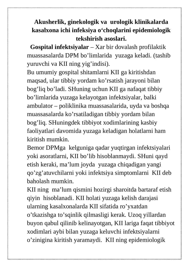 Kasalxona ichi infeksiyalar epidemiologik tekshirishi 1