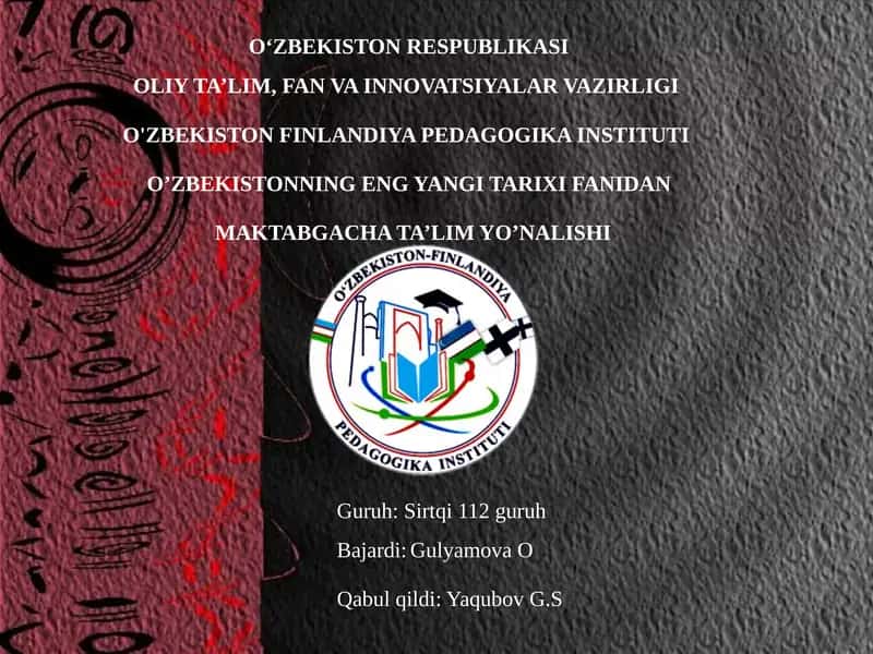 O'ZBEKISTONNING ENG YANGI TARIXI FANIDAN 1