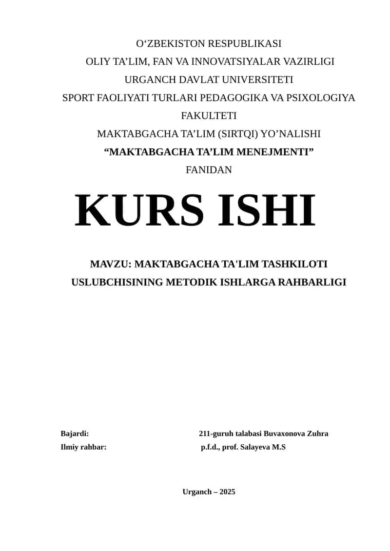 MAKTABGACHA TA'LIM MENEJMENTI 1
