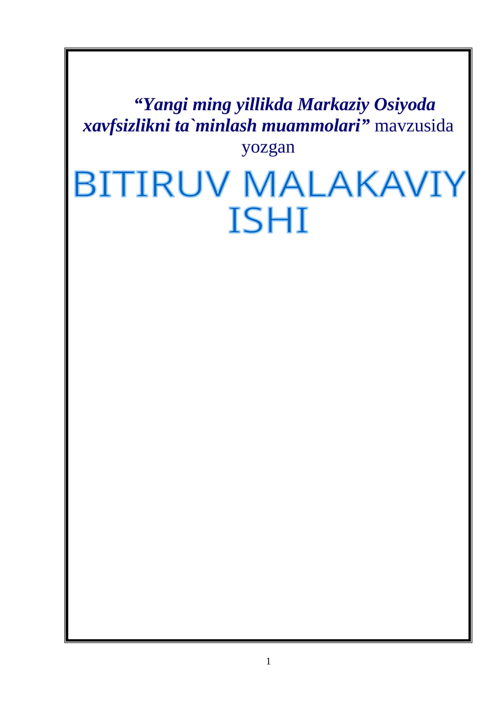 Yangi ming yillikda Markaziy Osiyoda xavfsizlikni ta`minlash muammolari 1