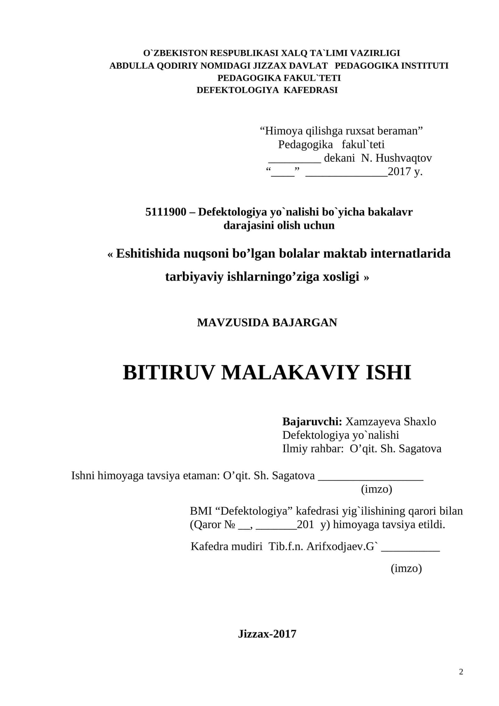 Eshitishida nuqsoni bo'lgan bolalar maktab internatlarida tarbiyaviy ishlarning o'ziga xosligi 1