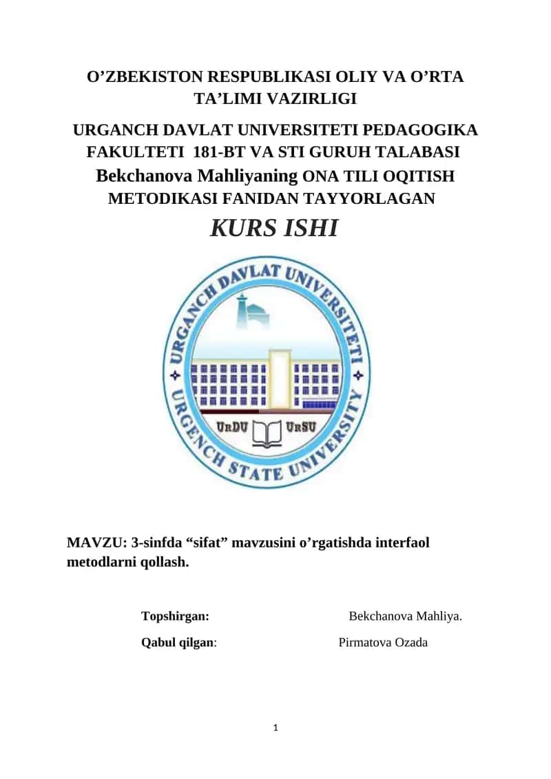 3-sinfda “sifat” mavzusini o’rgatishda interfaol metodlarni qollash 1