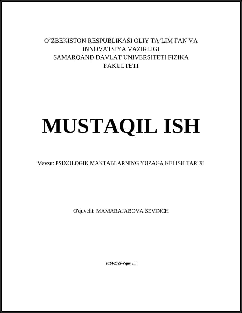 PSIXOLOGIK MAKTABLARNING YUZAGA KELISH TARIXI 1