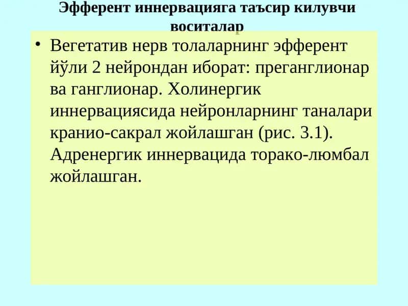 Эфферент иннервацияга таъсир килувчи воситалар 1