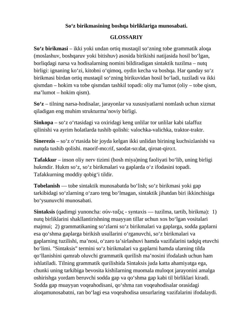 Soʻz birikmasining boshqa birliklariga munosabati 1