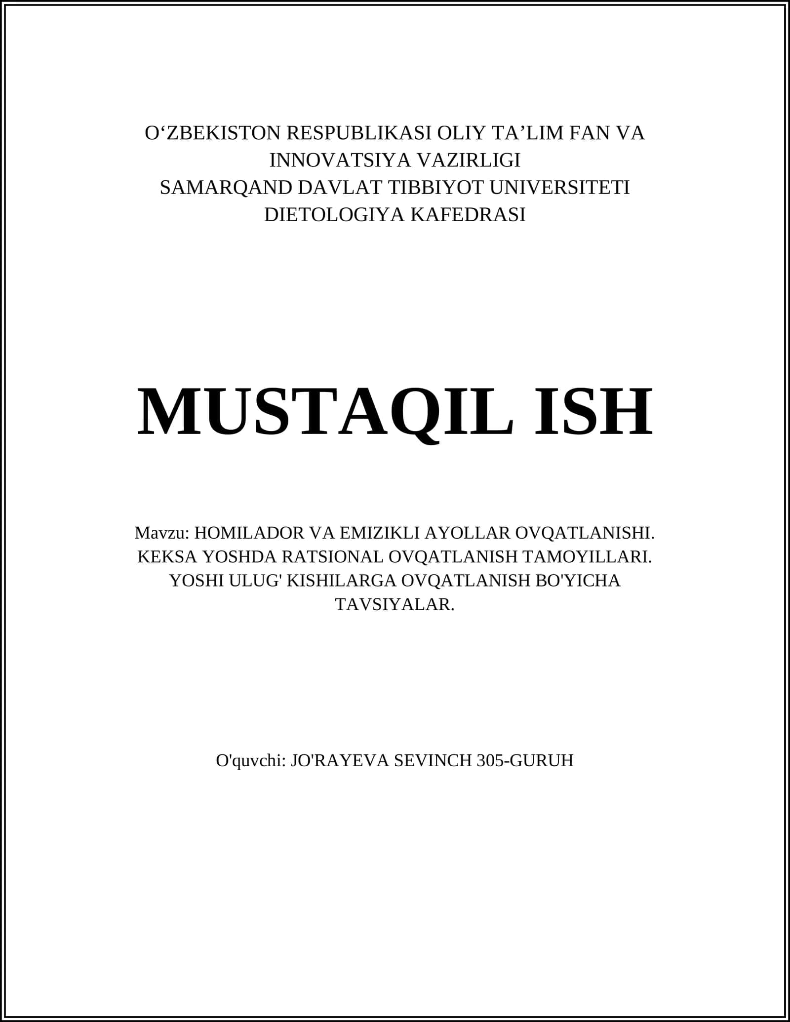 HOMILADOR VA EMIZIKLI AYOLLAR OVQATLANISHI 1