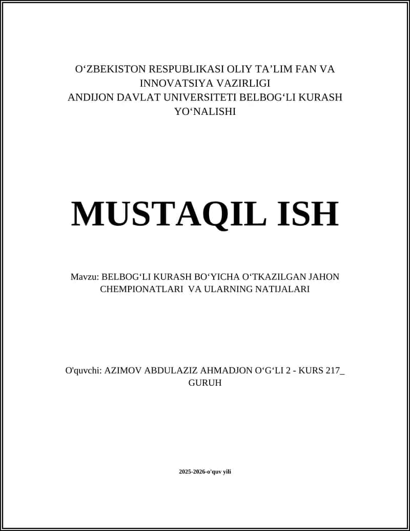 Belbogʻli Kurash Jahon Chempionatlari 1