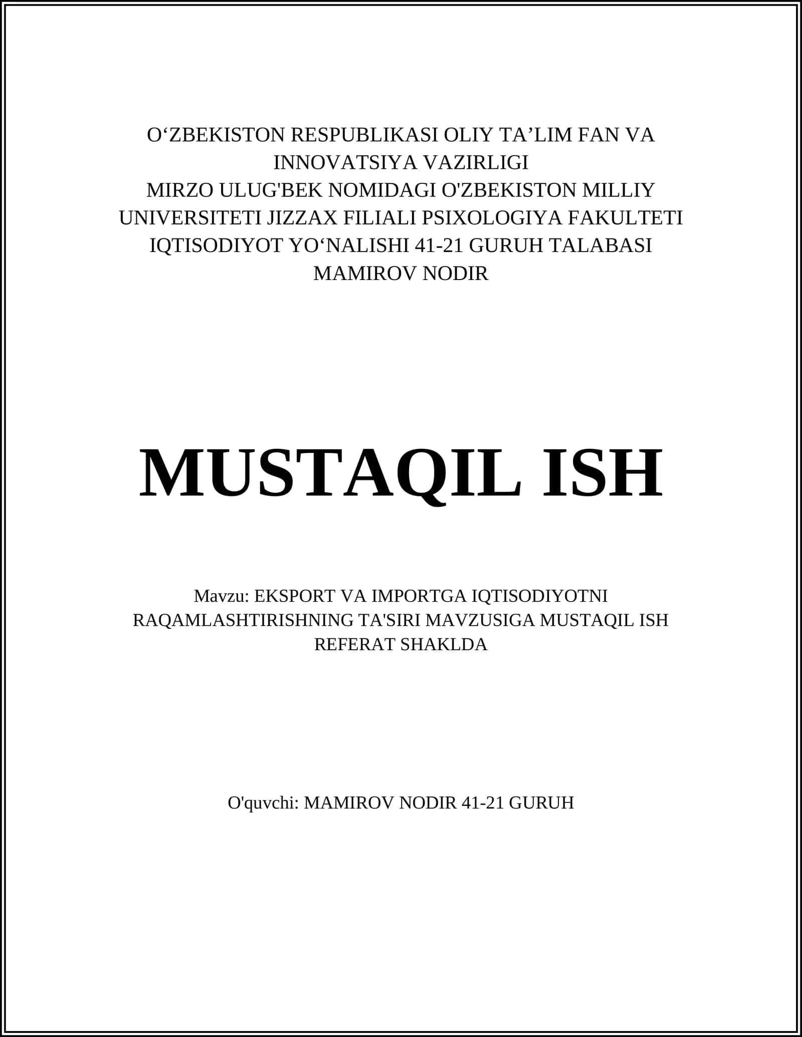 EKSPORT VA IMPORTGA IQTISODIYOTNI RAQAMLASHTIRISHNING TA'SIRI MAVZUSI 1