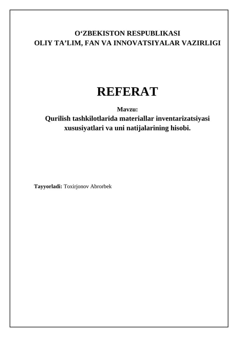 Qurilish Tashkilotlarida Materiallar Inventarizatsiyasi 1