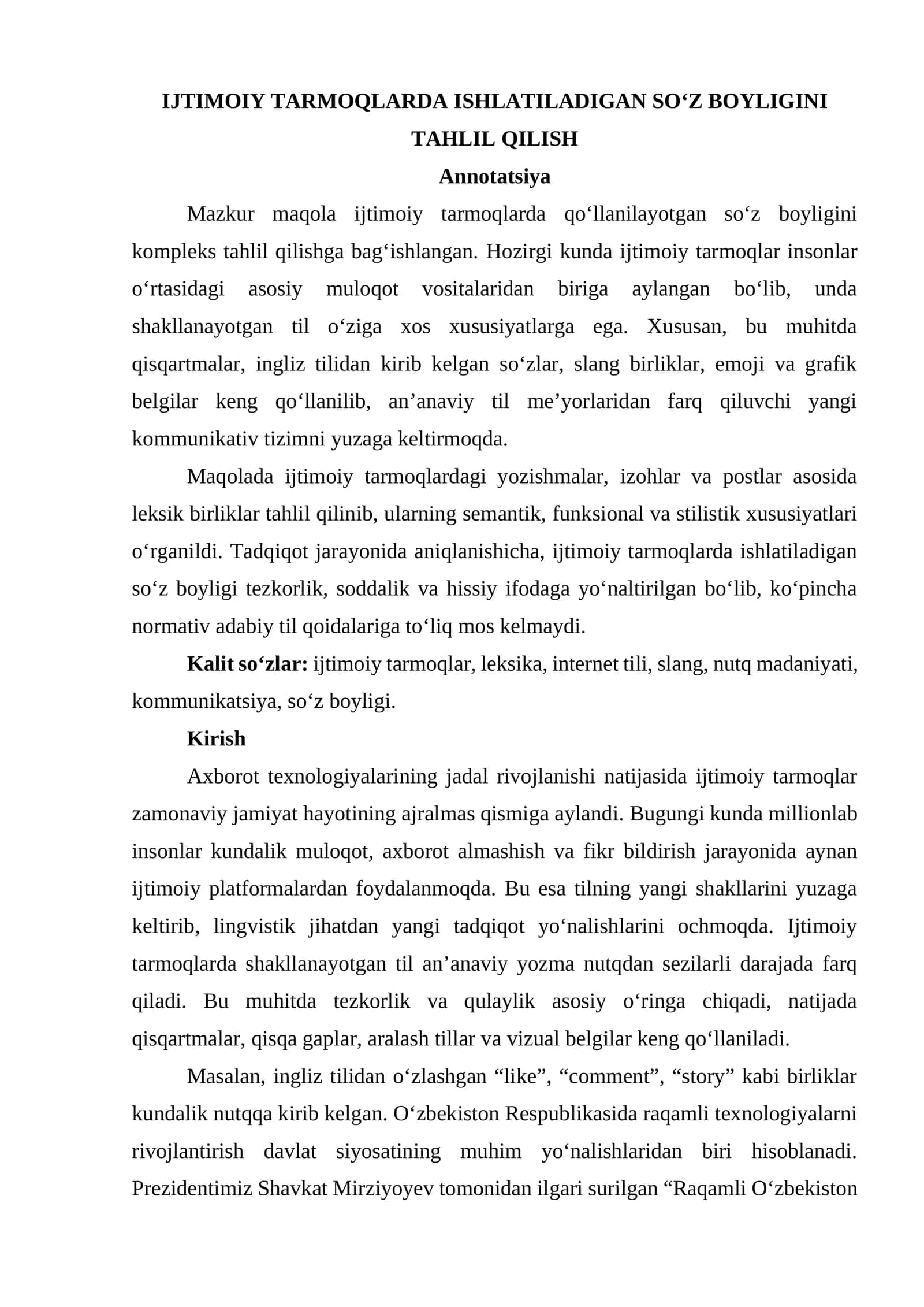 IJTIMOIY TARMOQLARDA ISHLATILADIGAN SO‘Z BOYLIGINI TAHLIL QILISH 1