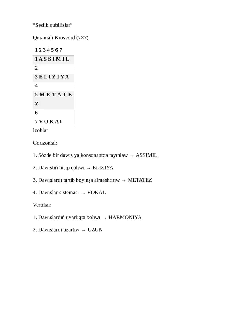 Seslik qubilislar 1