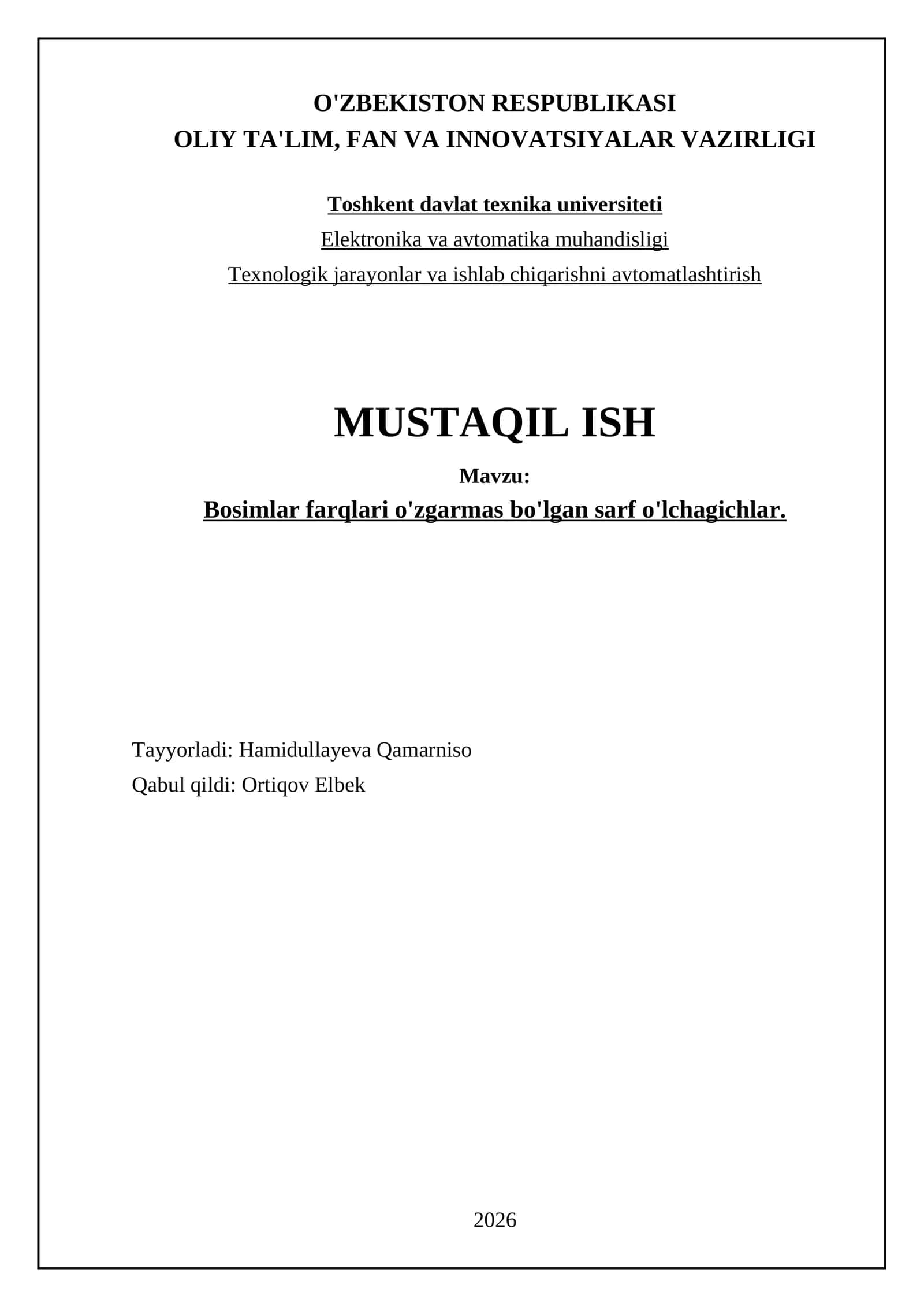 Bosimlar farqlari o'zgarmas bo'lgan sarf o'lchagichlar 1