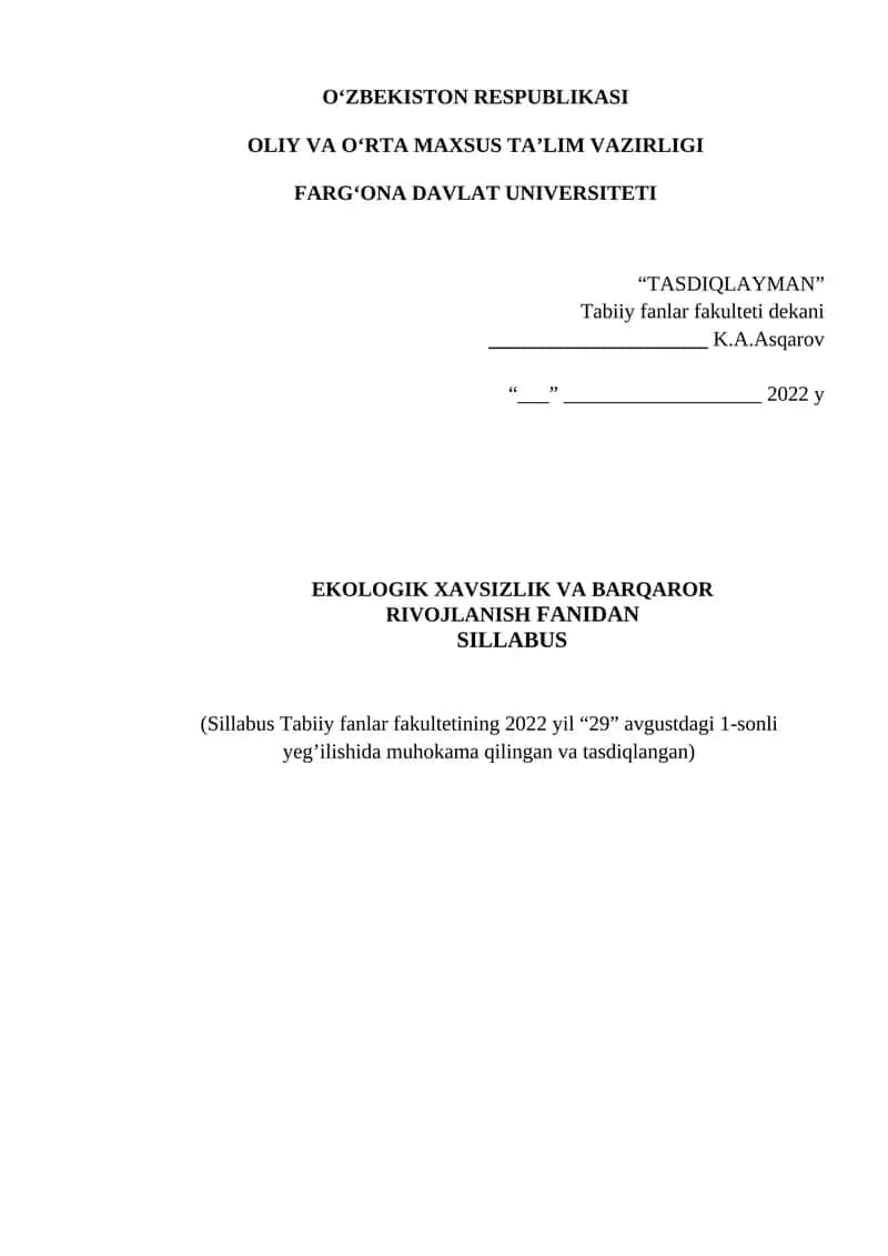 Ekologik havfsizlik va barqaror rivojlanish 1