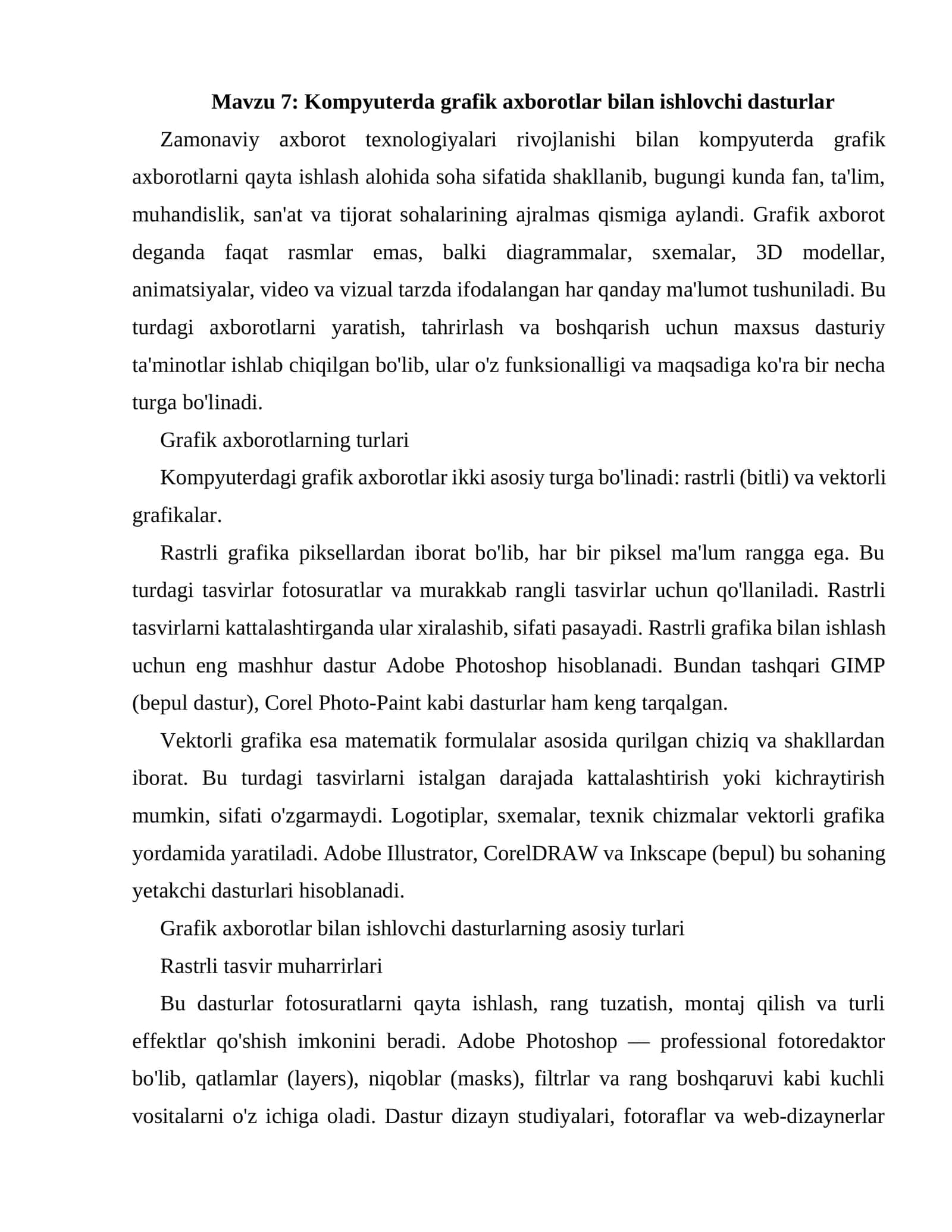 Kompyuterdagi grafik axborotlar bilan ishlovchi dasturlar 1