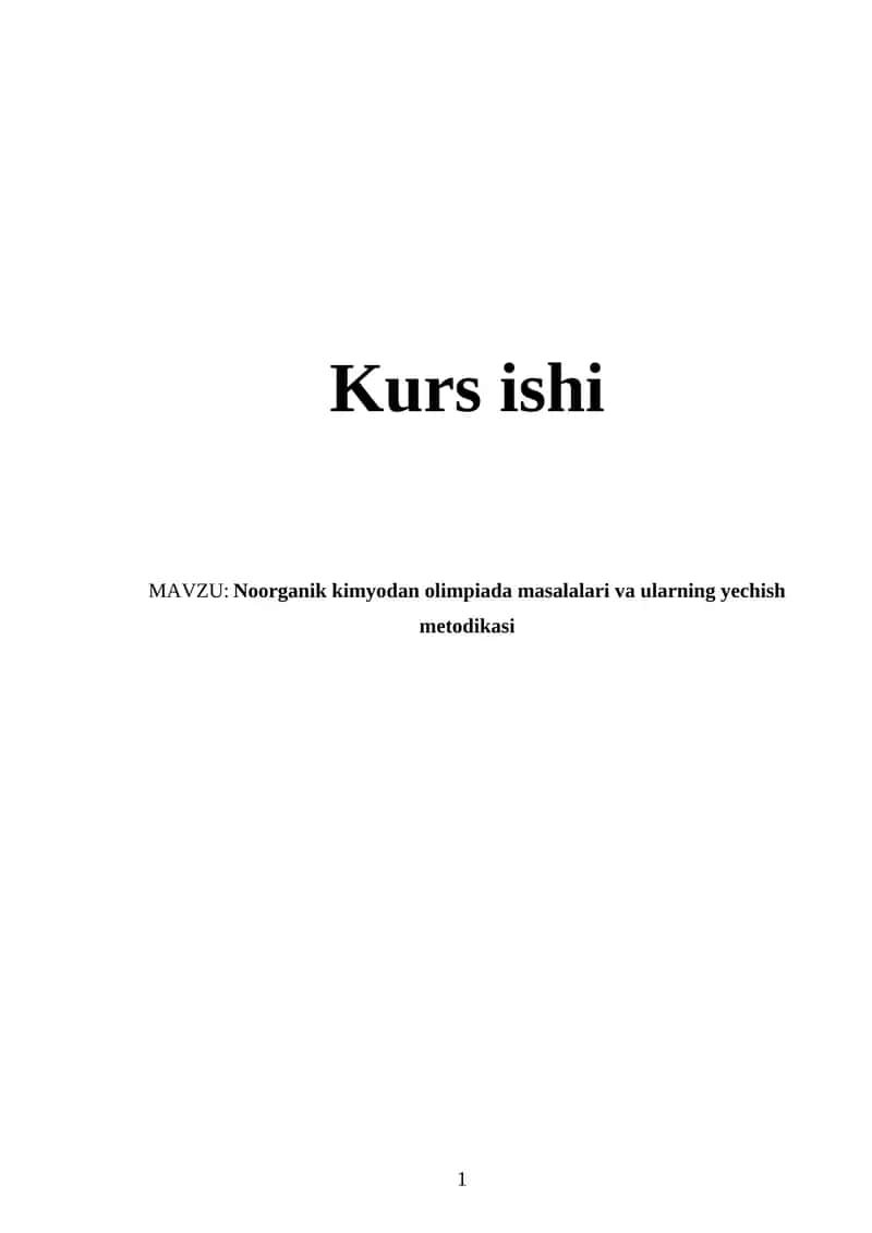 Noorganik kimyodan olimpiada masalalari va ularning yechish metodikasi 1