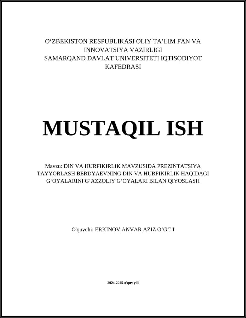 Berdyayevning Din va Hurfikirlik Mavzusida Prezentatsiya Tayyorlash 1