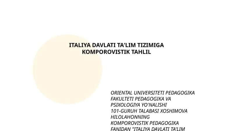 ITALIYA DAVLATI TAʼLIM TIZIMIGA KOMPOROVISTIK TAHLIL 1