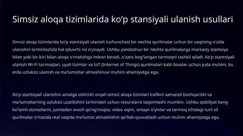 Simsiz aloqa tizimlari da koʻpstantsiyali ulanish usullari 1