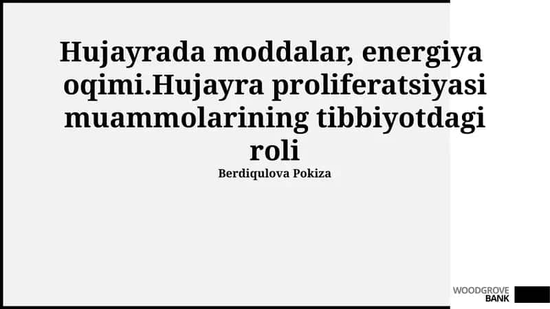 Hujayra moddalari va energiya oqimi 1