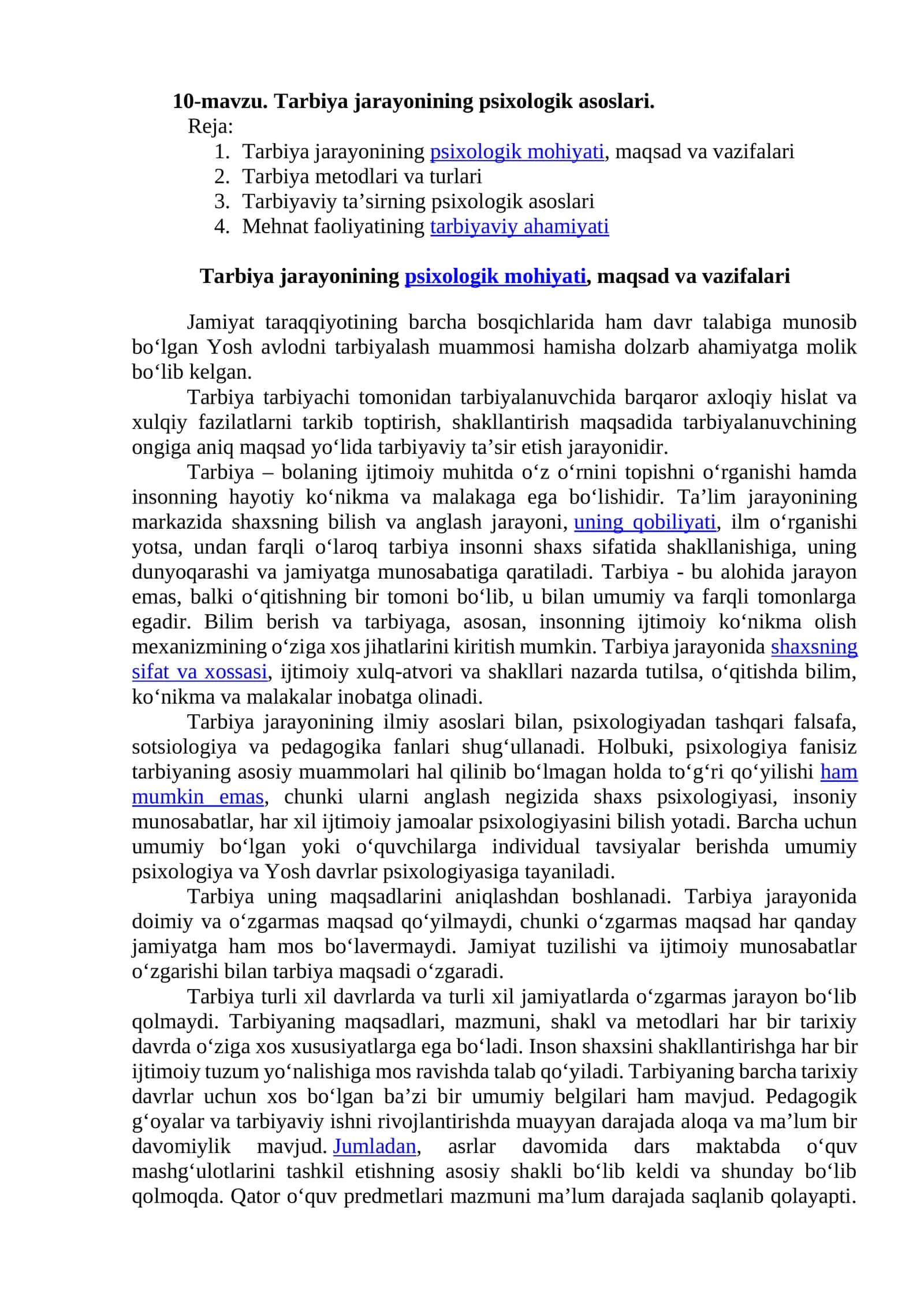 Tarbiya jarayonining psixologik asoslari 1