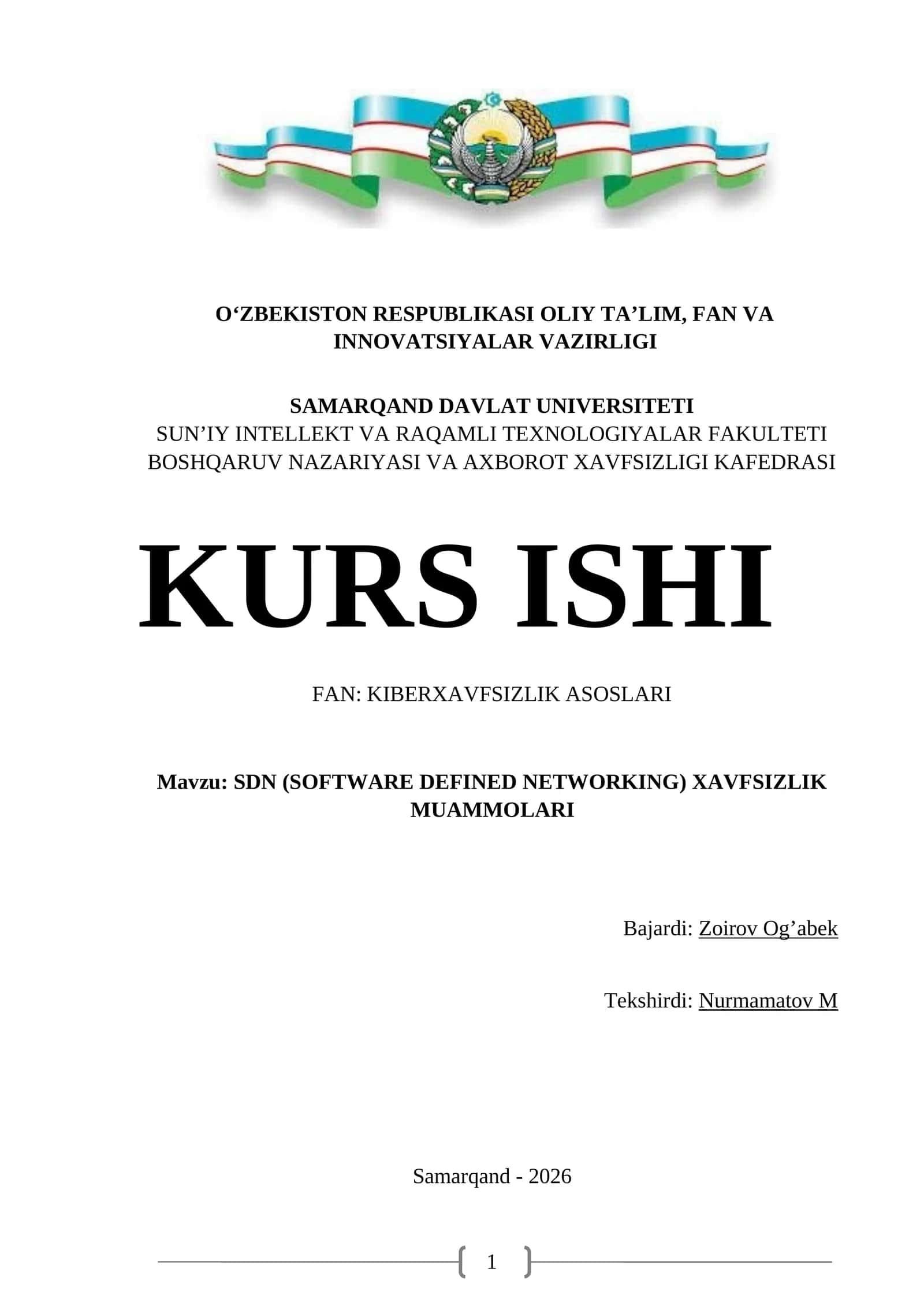 SDN (SOFTWARE DEFINED NETWORKING) XAVFSIZLIK MUAMMOLARI 1