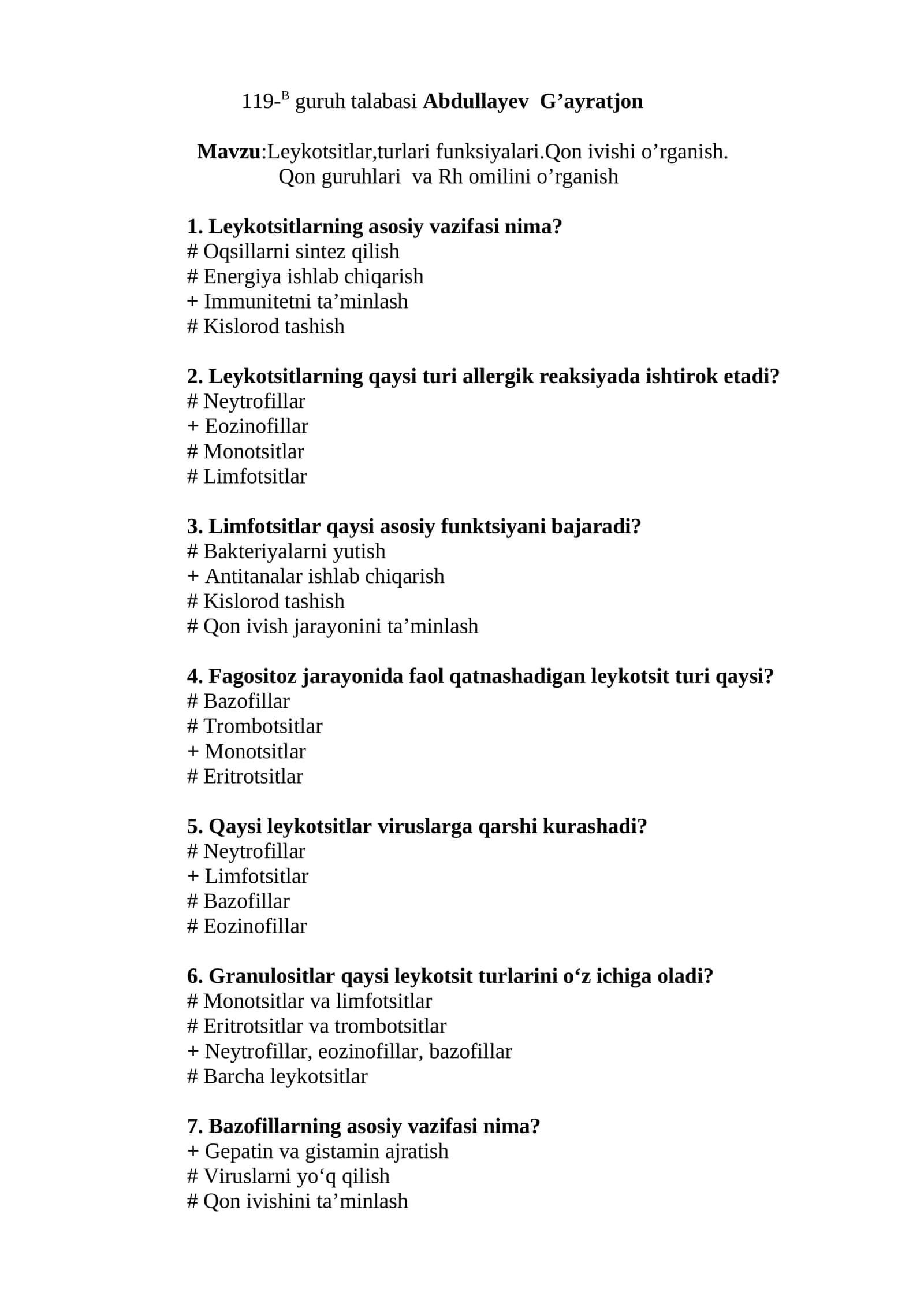 Leykotsitlar va qon guruhlari 1