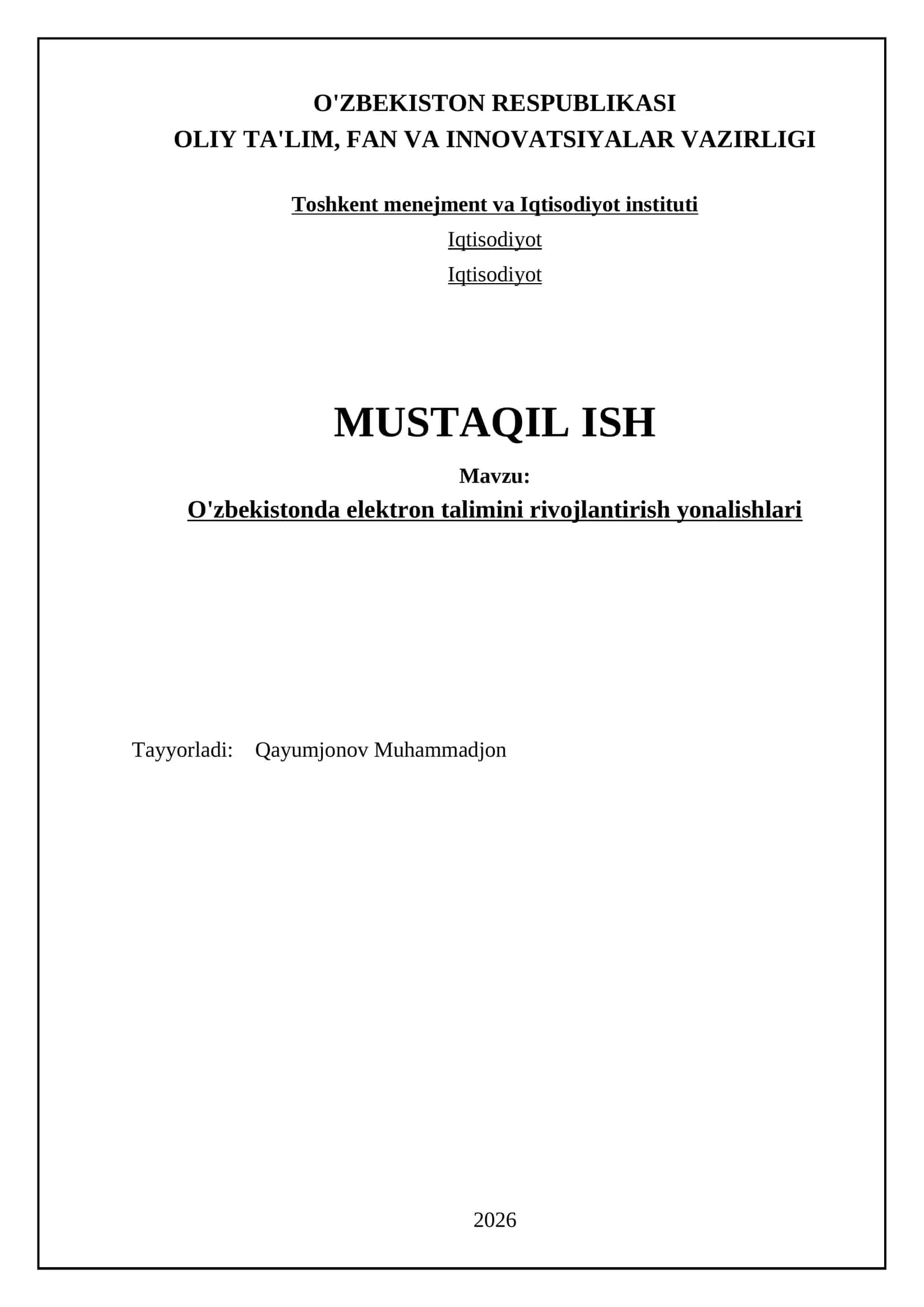 O'zbekistonda elektron talimini rivojlantirish yonalishlari 1