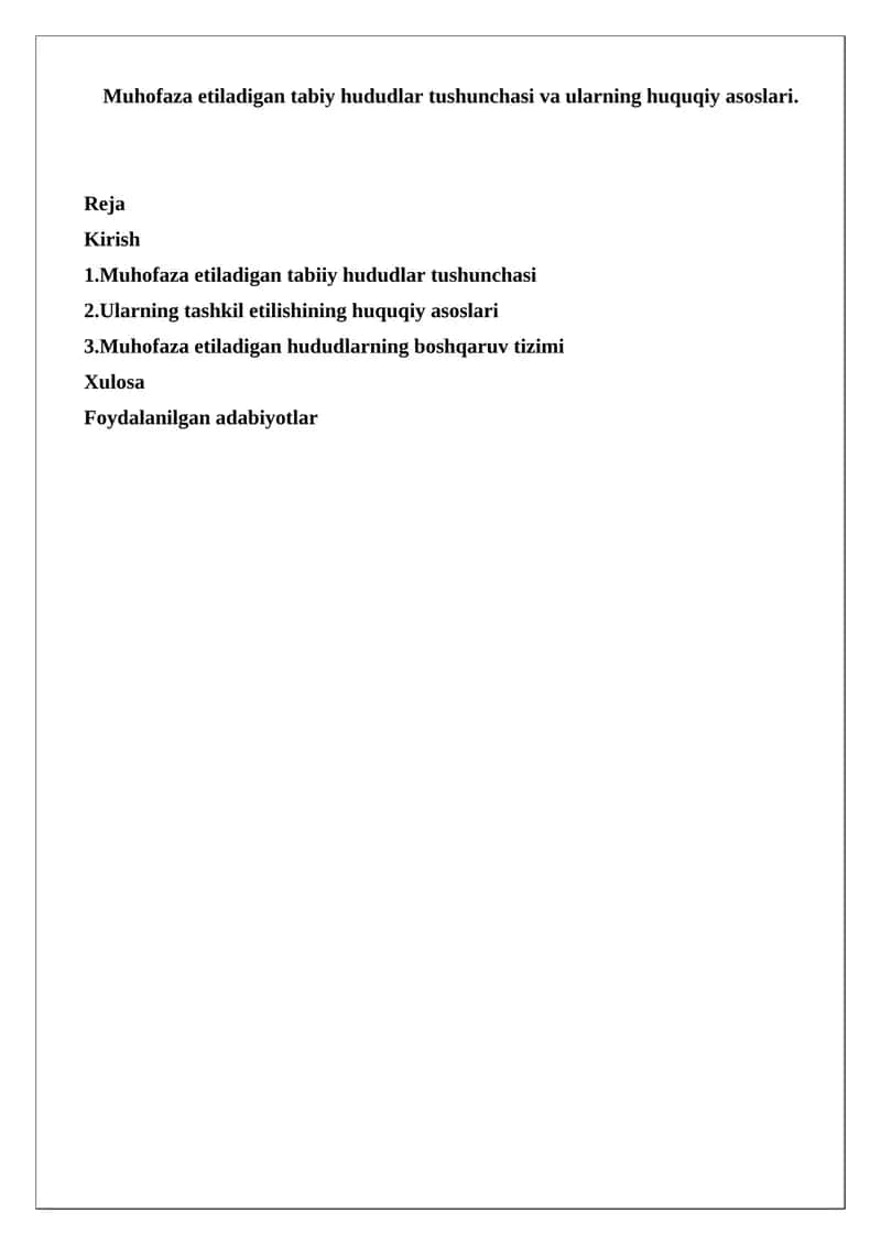 Muhofaza etiladigan tabiy hududlar tushunchasi va ularning huquqiy asoslari 1