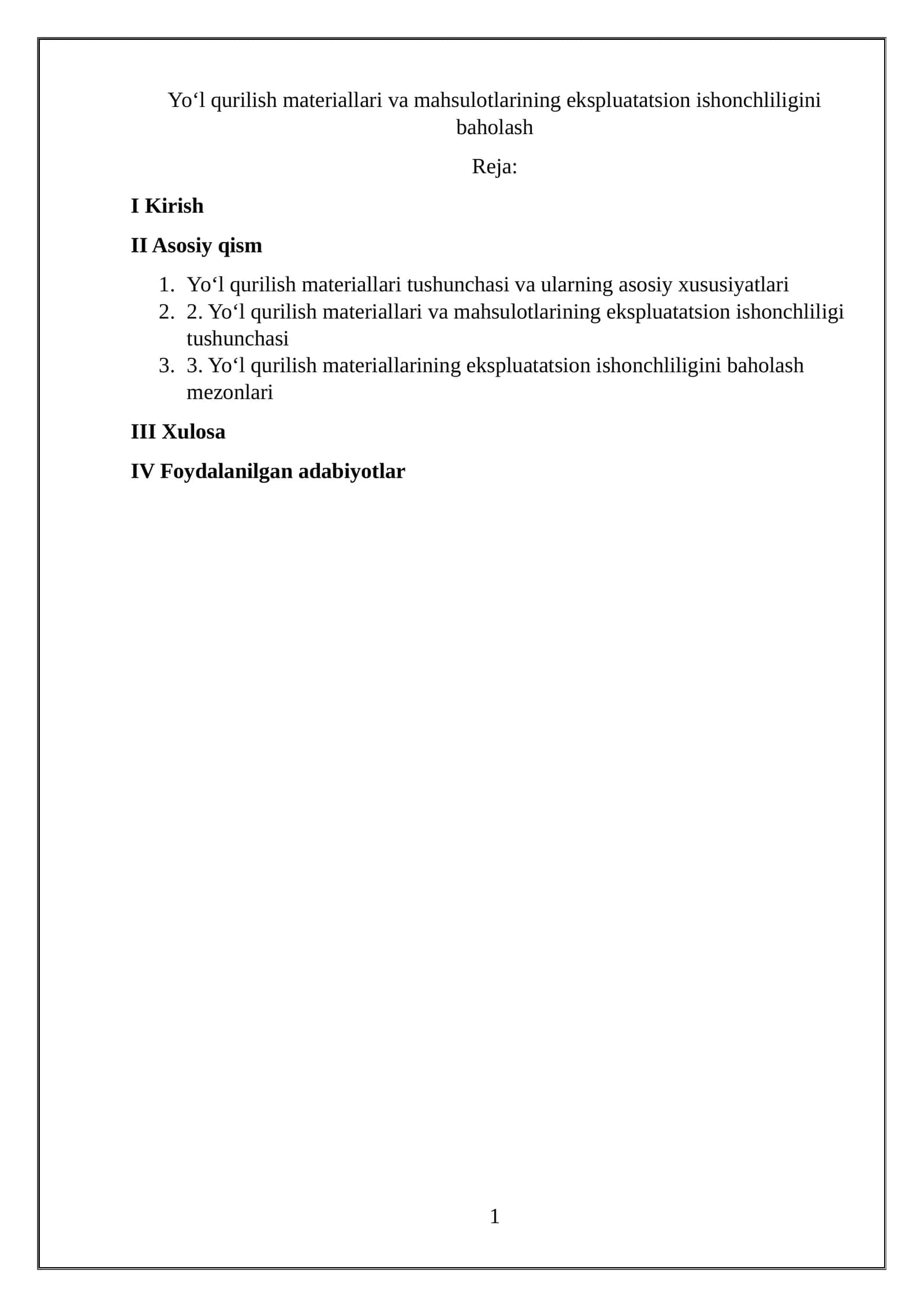 Yo‘l qurilish materiallari va mahsulotlarining ekspluatatsion ishonchliligini baholash 1