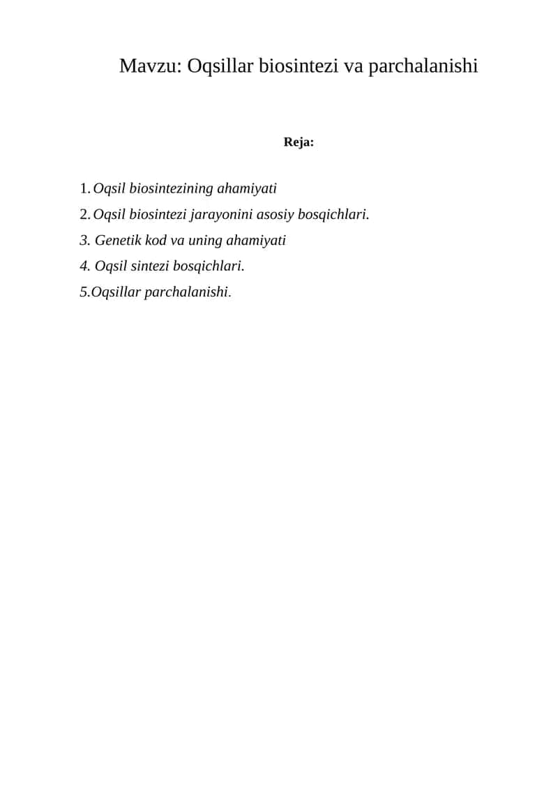 Oqsillar biosintezi va parchalanishi 1
