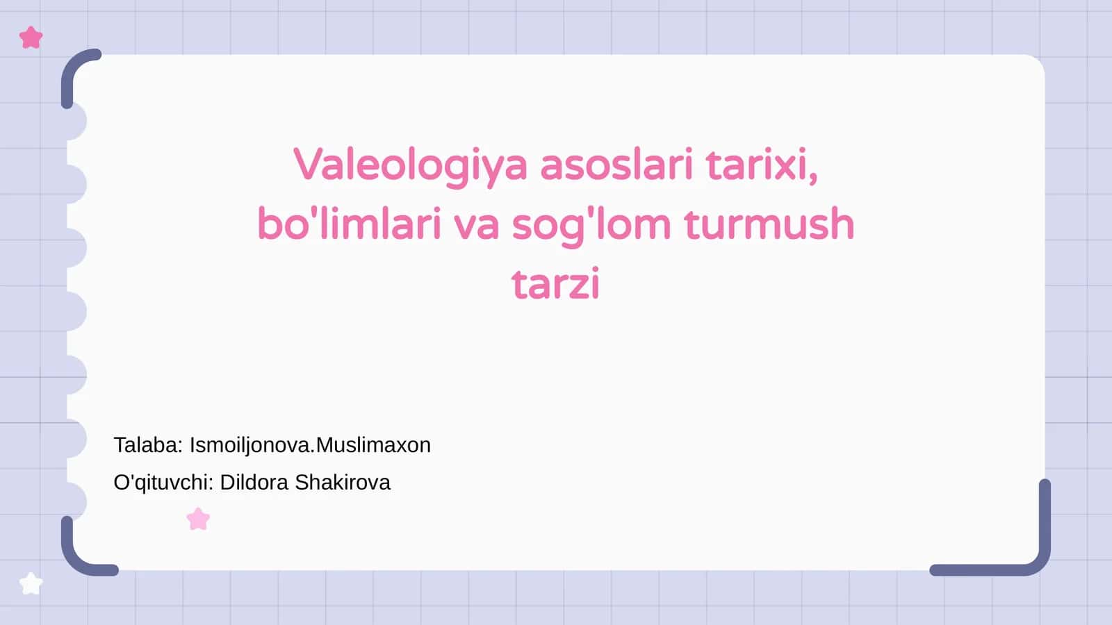 Valeologiya asoslari tarixi, bo'limlari va sog'lom turmush tarzi 1