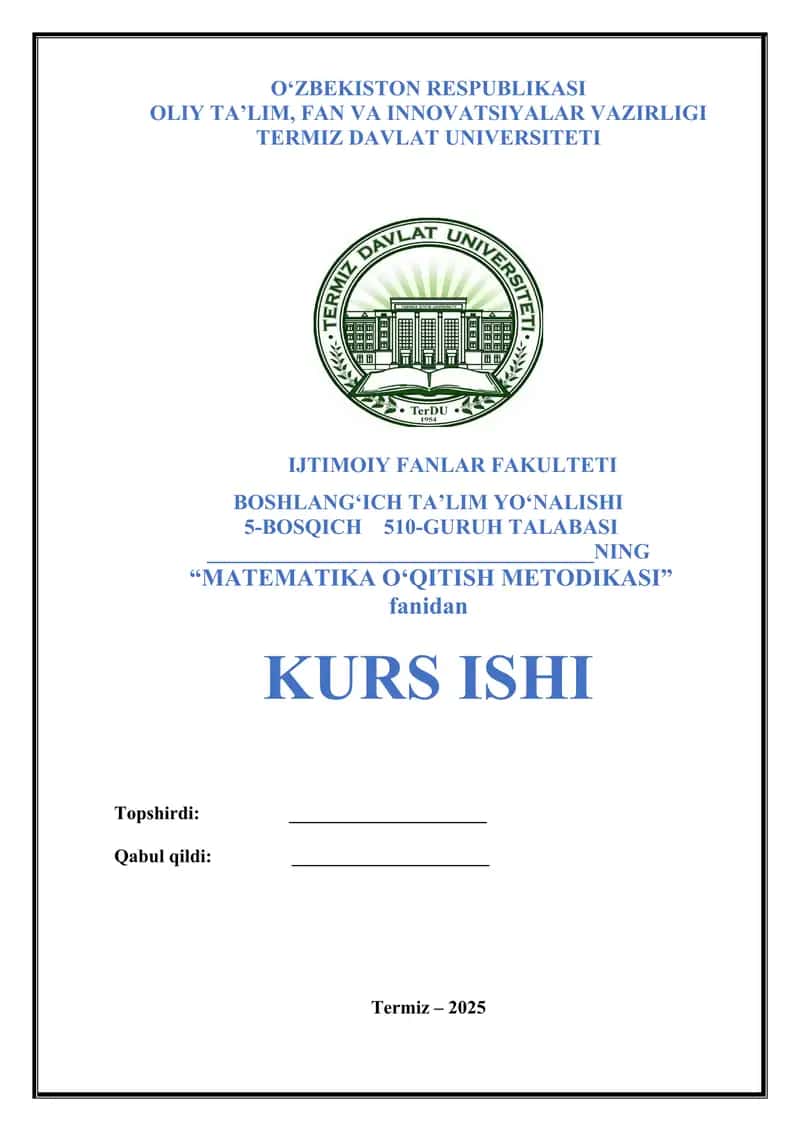 "MATEMATIKA O‘QITISH METODIKASI" 1