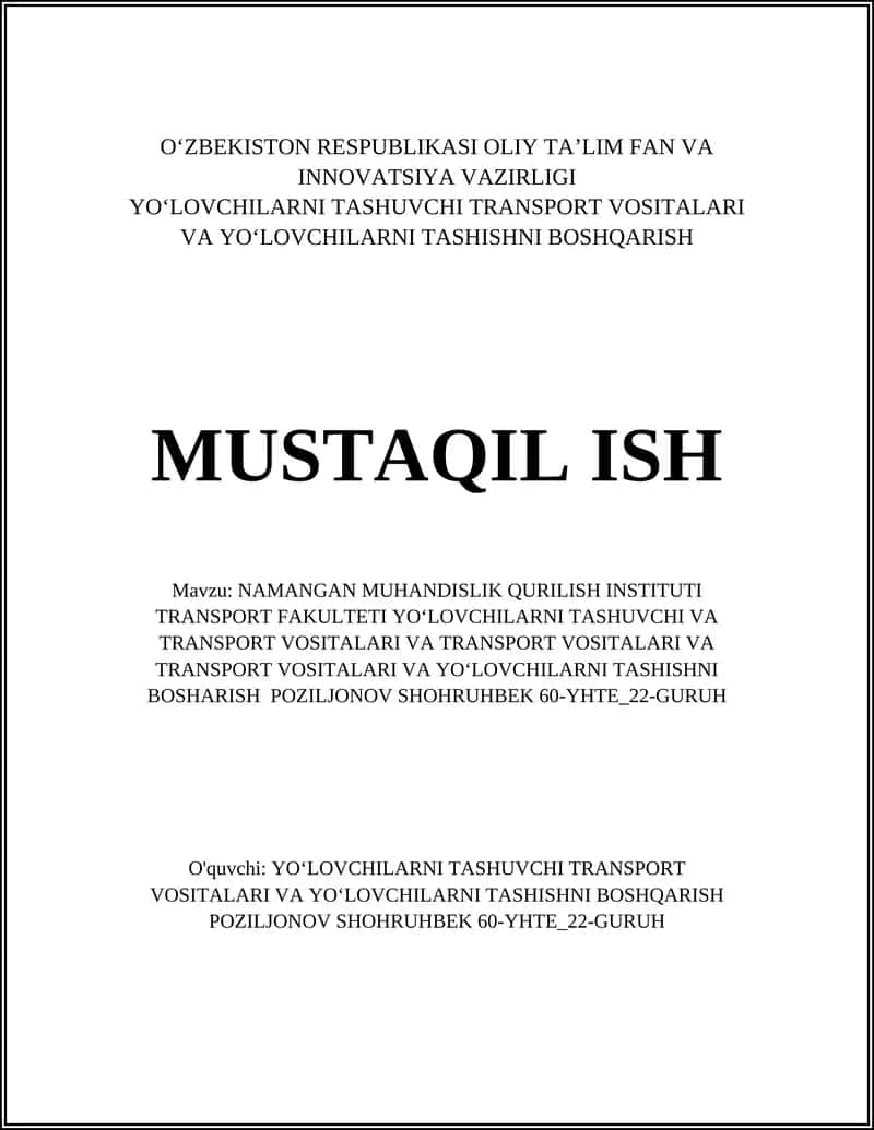 NAMANGAN MUHANDISLIK QURILISH INSTITUTI TRANSPORT FAKULTETI 1