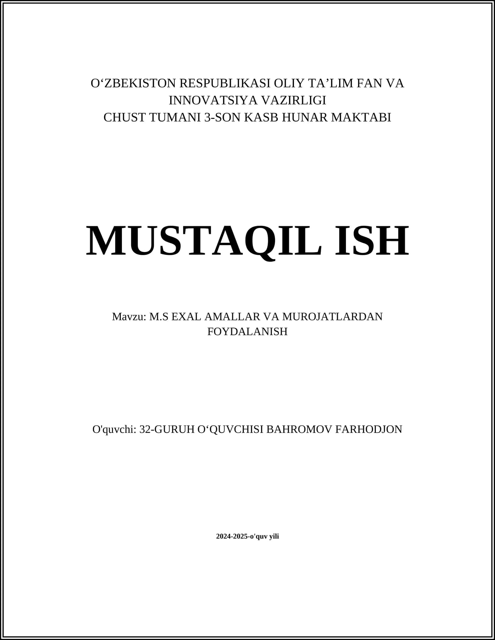 MS Excel funktsiyalari 1