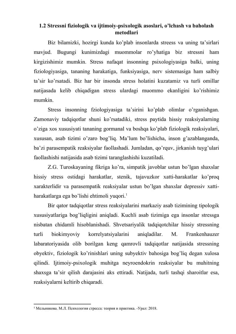 Stressni fiziologik va ijtimoiy-psixologik asoslari, o’lchash va baholash metodlari 1
