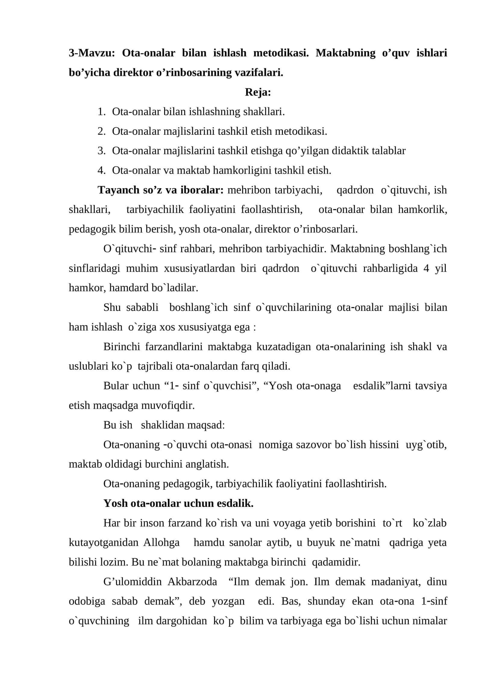 Ota-onalar bilan ishlash metodikasi 1