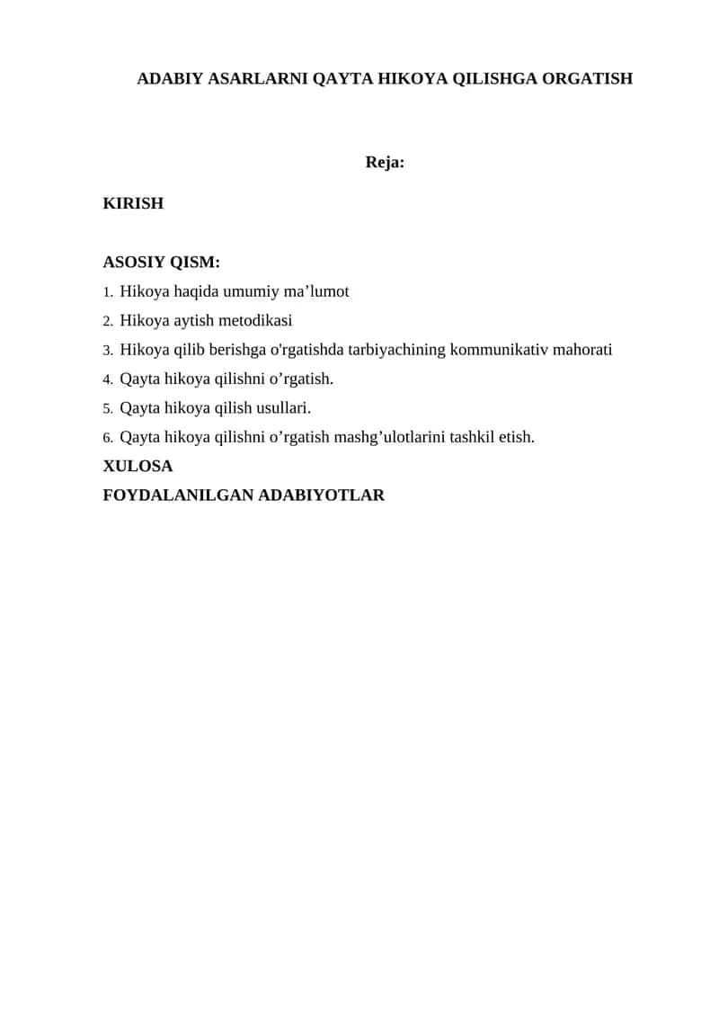 ADABIY ASARLARNI QAYTA HIKOYA QILISHGA ORGATISH 1