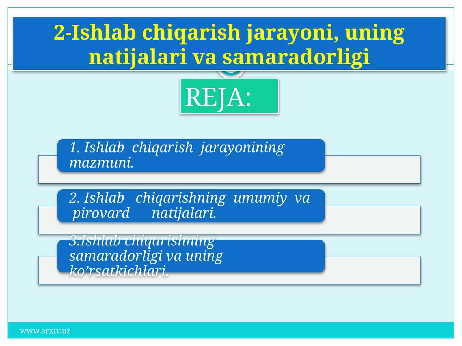 Ishlab chiqarish jarayoni, uning natijalari va samaradorligi 1