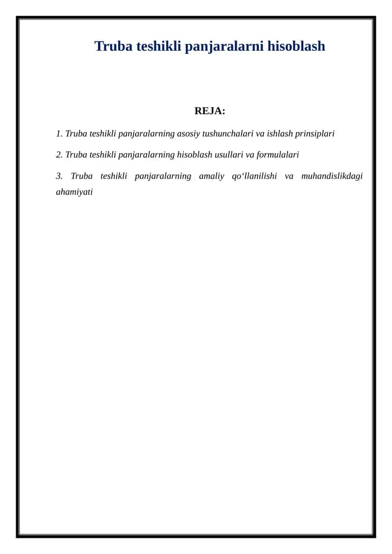 Truba teshikli panjaralarni hisoblash 1