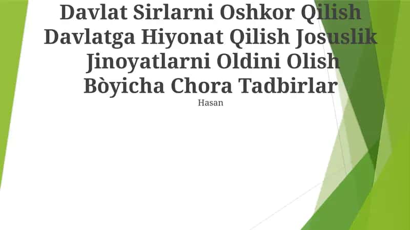 Ayg'oqchilik Davlatga Hiyonat Qilish Josuslik Tadbirlar 1