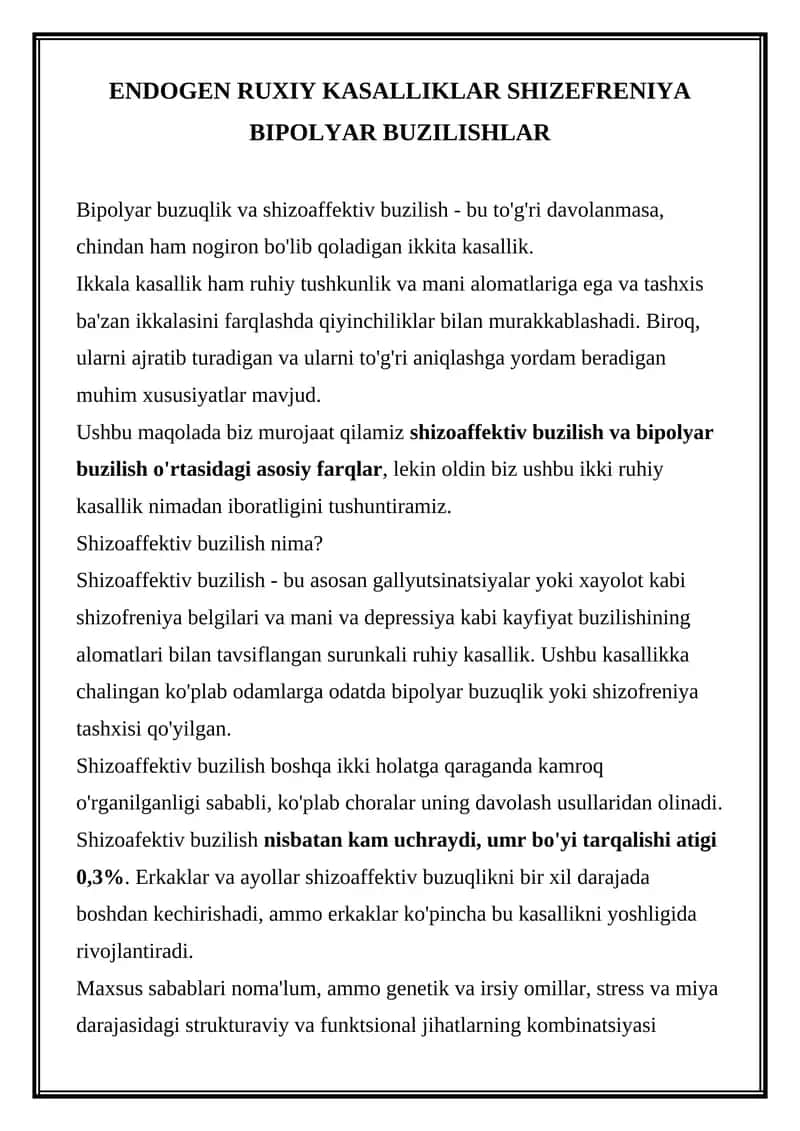 Shizoaffektiv buzilish va bipolyar buzilish 1