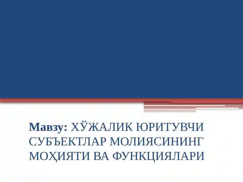 Хўжалик юритувчи субъектлар молиясининг моҳияти ва функциялари